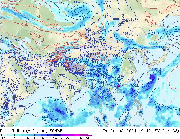 Z500/Yağmur (+YB)/Z850 ECMWF Çar 29.05.2024 12 UTC