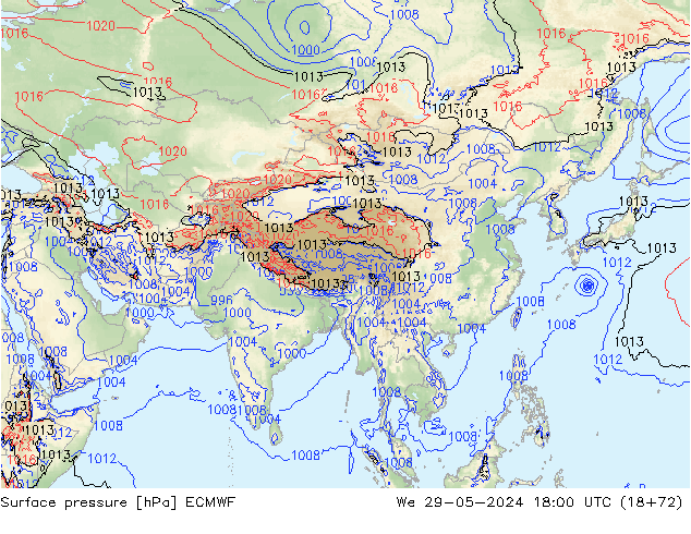 Luchtdruk (Grond) ECMWF wo 29.05.2024 18 UTC