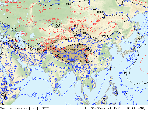 pressão do solo ECMWF Qui 30.05.2024 12 UTC