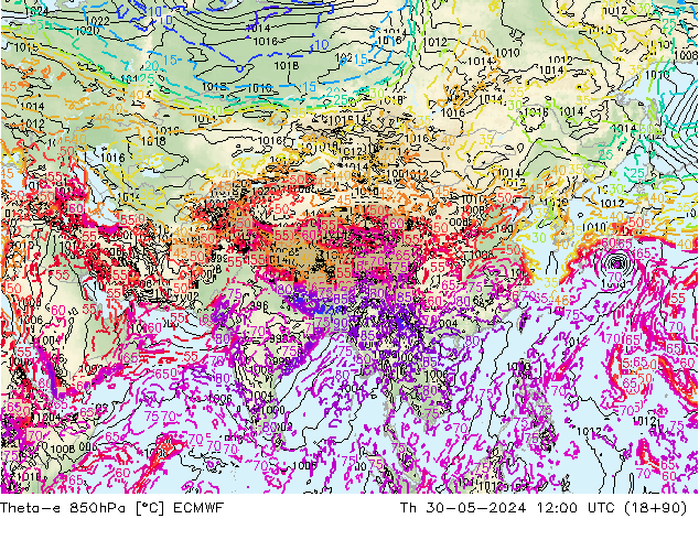 Theta-e 850гПа ECMWF чт 30.05.2024 12 UTC