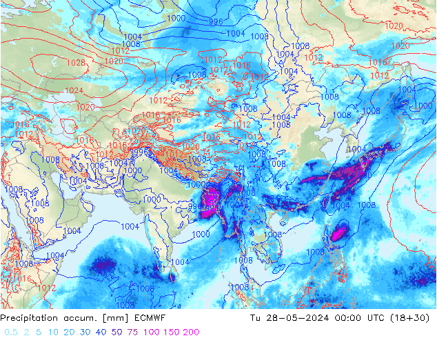 Precipitation accum. ECMWF Tu 28.05.2024 00 UTC