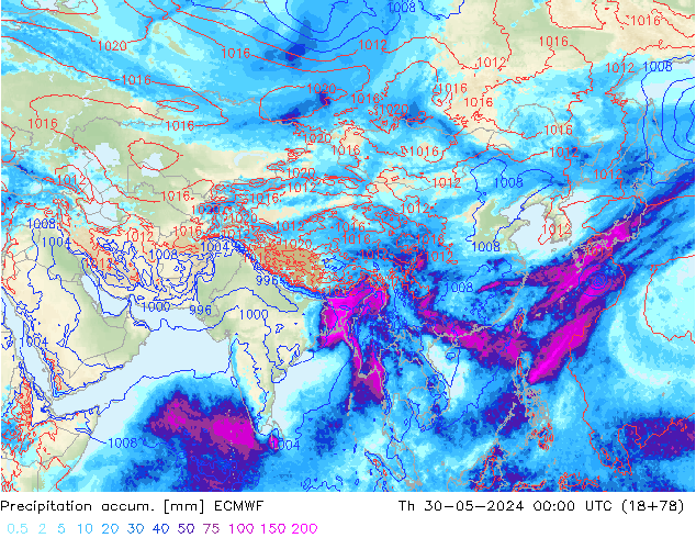 Precipitación acum. ECMWF jue 30.05.2024 00 UTC