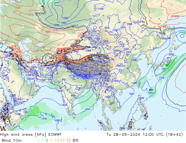 yüksek rüzgarlı alanlar ECMWF Sa 28.05.2024 12 UTC