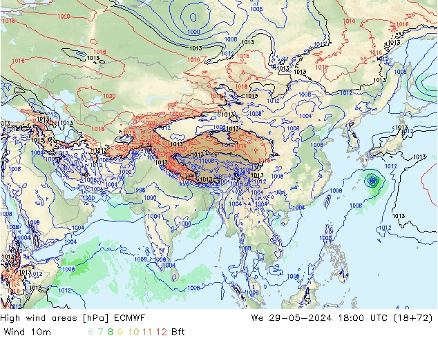 High wind areas ECMWF Qua 29.05.2024 18 UTC