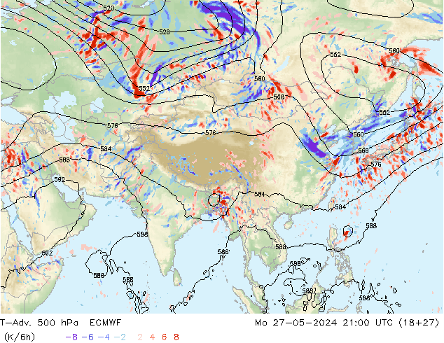 T-Adv. 500 hPa ECMWF lun 27.05.2024 21 UTC