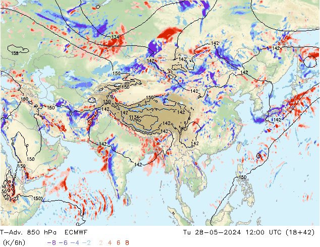 T-Adv. 850 hPa ECMWF Sa 28.05.2024 12 UTC