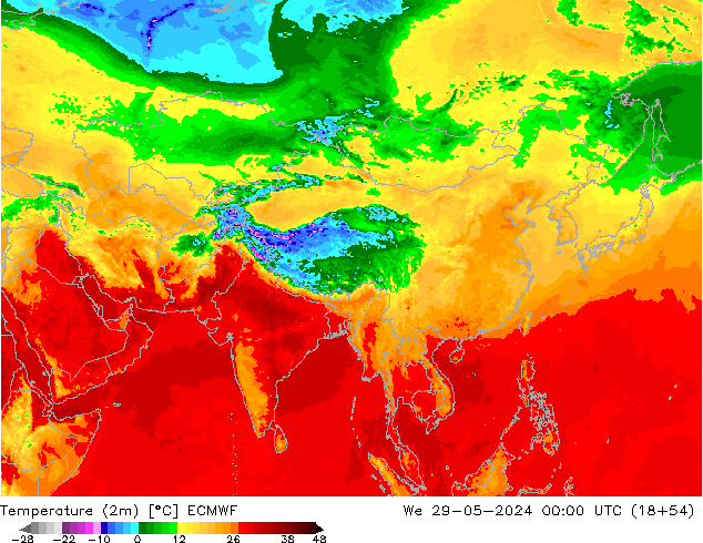 Temperature (2m) ECMWF We 29.05.2024 00 UTC