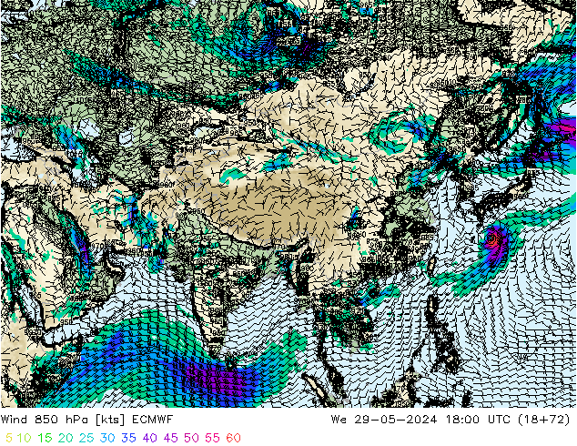 Vento 850 hPa ECMWF Qua 29.05.2024 18 UTC