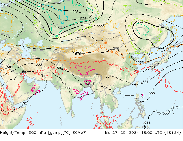 Hoogte/Temp. 500 hPa ECMWF ma 27.05.2024 18 UTC