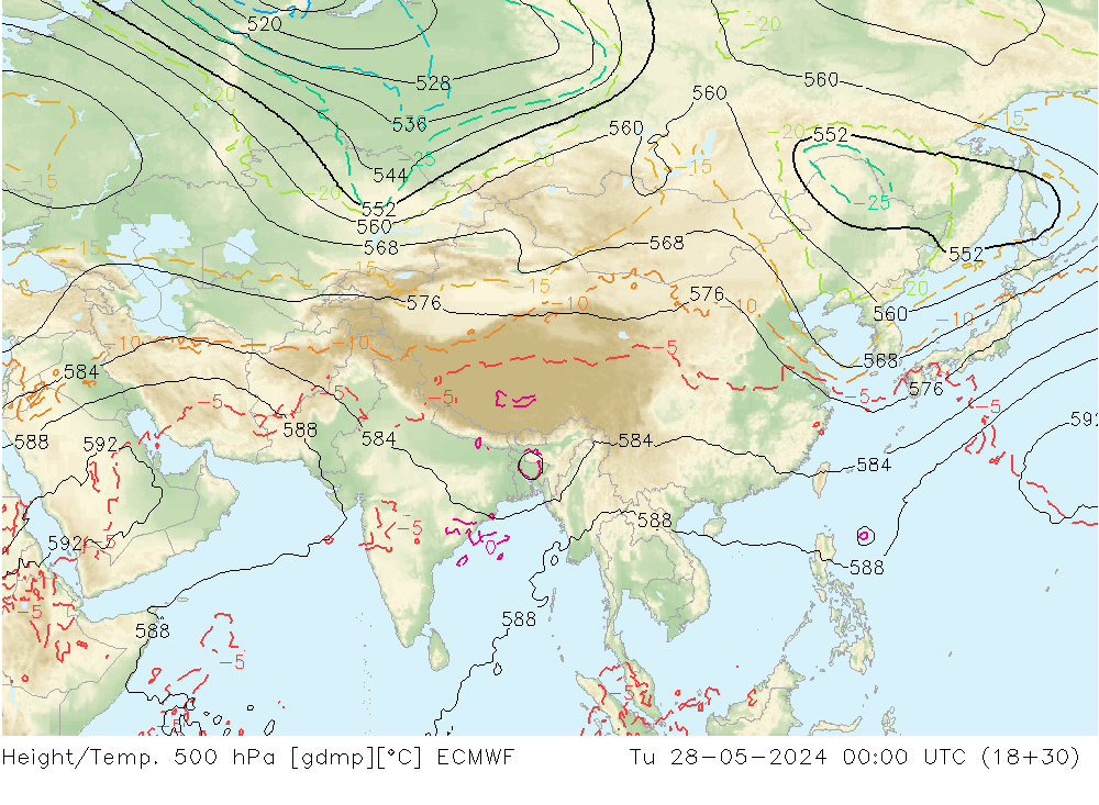 Z500/Rain (+SLP)/Z850 ECMWF  28.05.2024 00 UTC