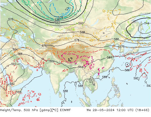 Z500/Rain (+SLP)/Z850 ECMWF mer 29.05.2024 12 UTC