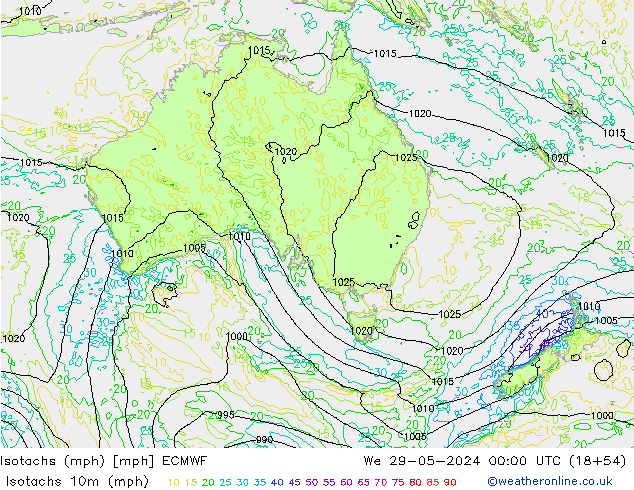 Isotachs (mph) ECMWF  29.05.2024 00 UTC