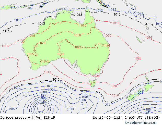 Pressione al suolo ECMWF dom 26.05.2024 21 UTC