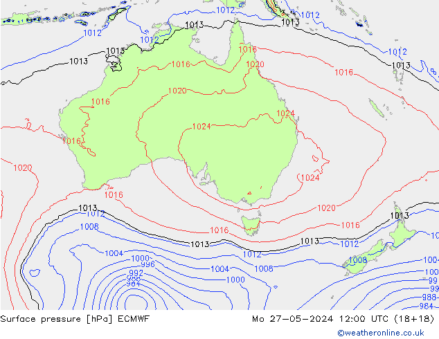 Surface pressure ECMWF Mo 27.05.2024 12 UTC