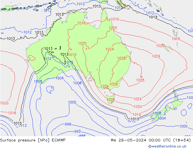 Surface pressure ECMWF We 29.05.2024 00 UTC