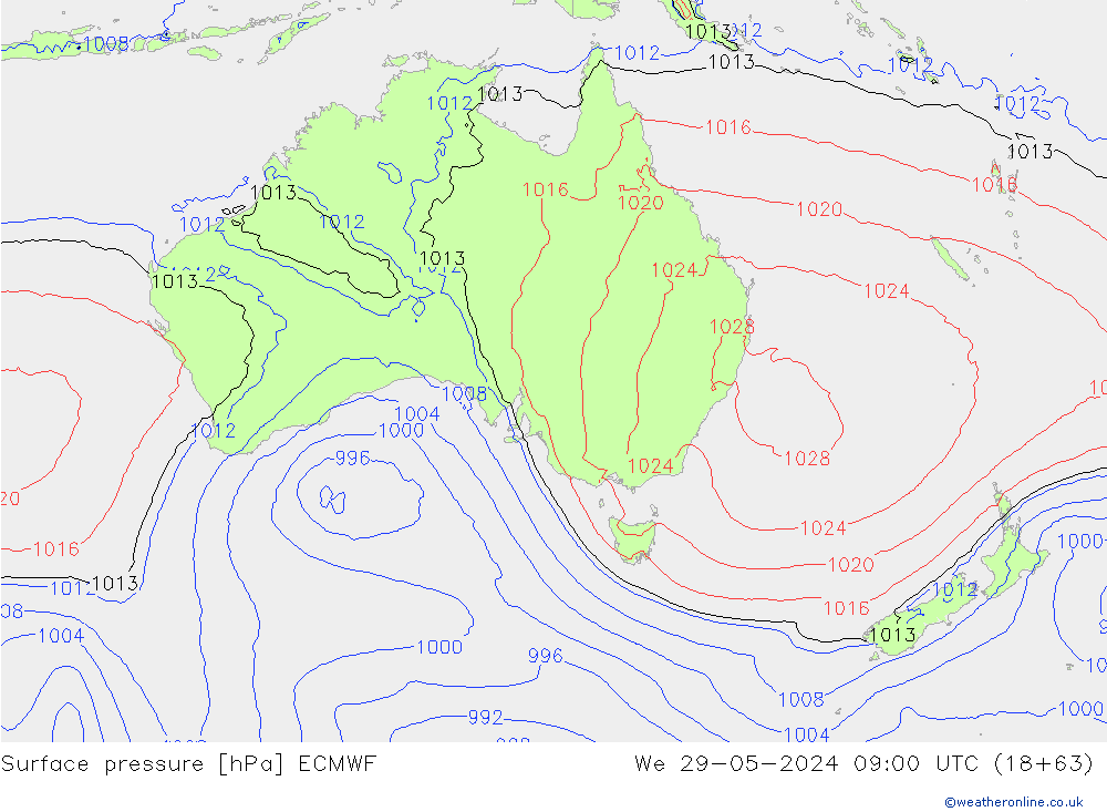 pressão do solo ECMWF Qua 29.05.2024 09 UTC