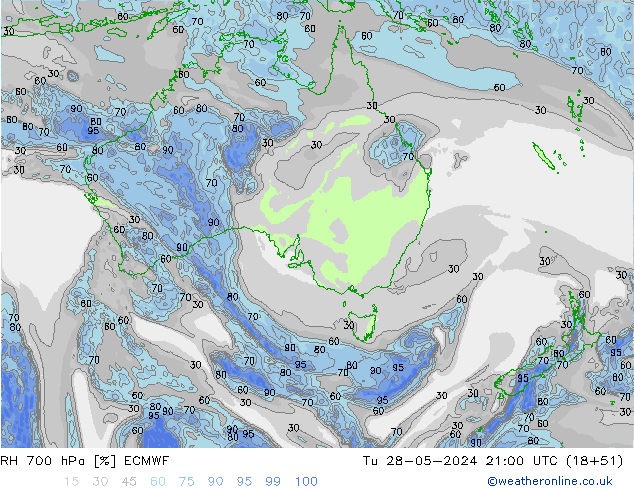 RH 700 hPa ECMWF Tu 28.05.2024 21 UTC