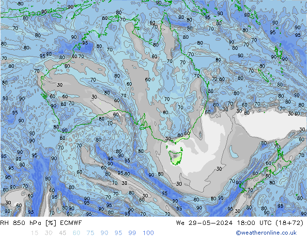 RH 850 hPa ECMWF St 29.05.2024 18 UTC