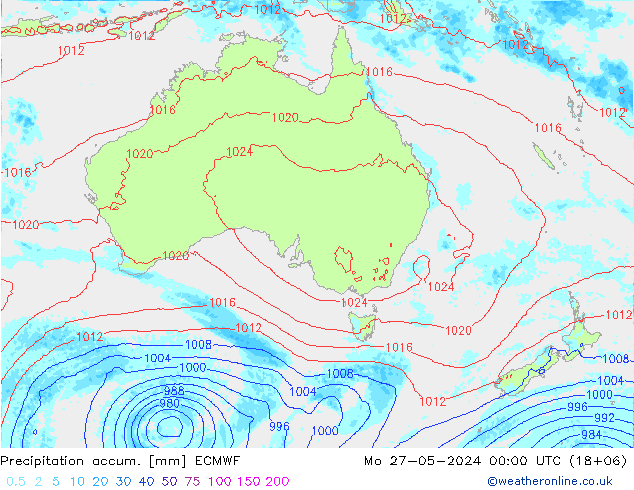 Precipitation accum. ECMWF Seg 27.05.2024 00 UTC