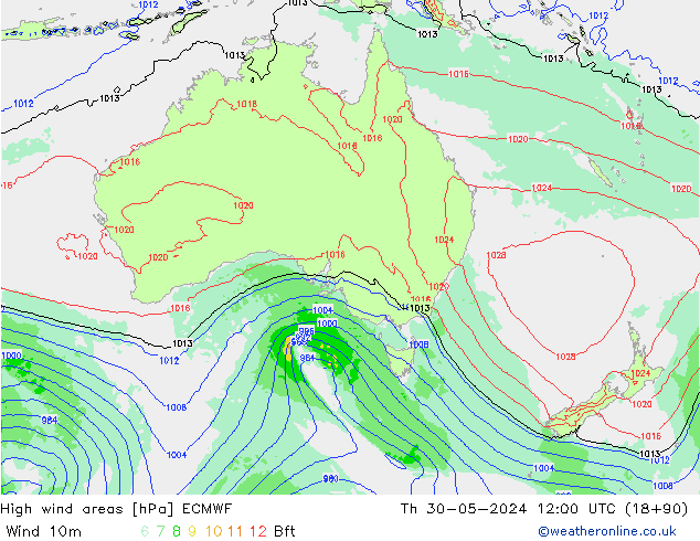 yüksek rüzgarlı alanlar ECMWF Per 30.05.2024 12 UTC