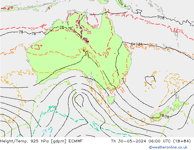 Height/Temp. 925 hPa ECMWF gio 30.05.2024 06 UTC