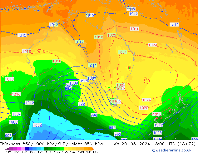 Thck 850-1000 hPa ECMWF We 29.05.2024 18 UTC