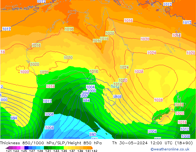 Thck 850-1000 hPa ECMWF  30.05.2024 12 UTC