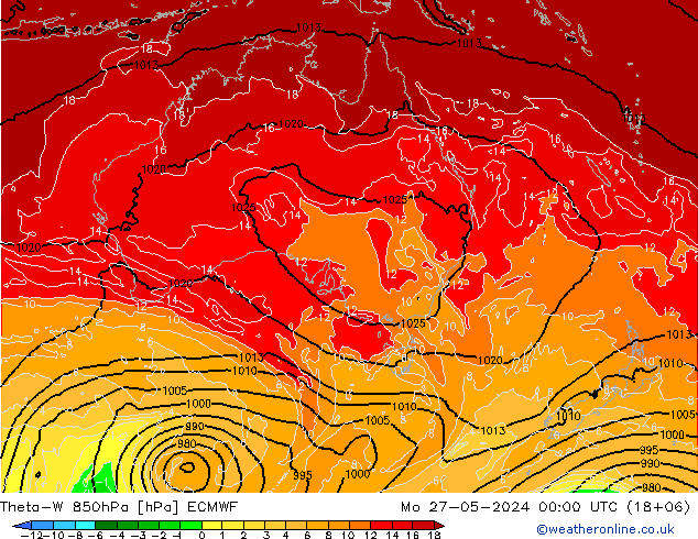 Theta-W 850hPa ECMWF lun 27.05.2024 00 UTC