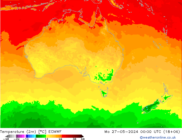 карта температуры ECMWF пн 27.05.2024 00 UTC