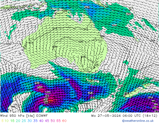 ветер 950 гПа ECMWF пн 27.05.2024 06 UTC