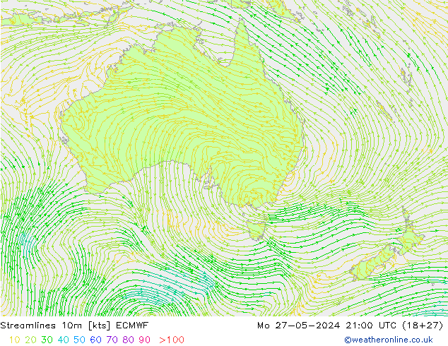 Linha de corrente 10m ECMWF Seg 27.05.2024 21 UTC