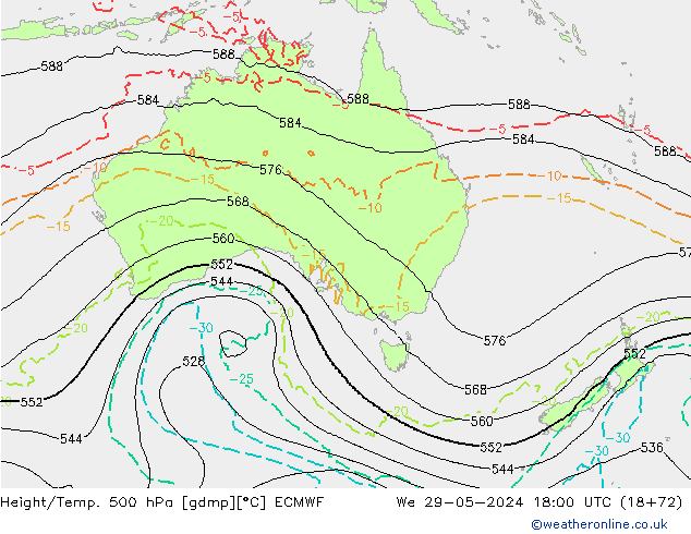 Height/Temp. 500 hPa ECMWF Qua 29.05.2024 18 UTC