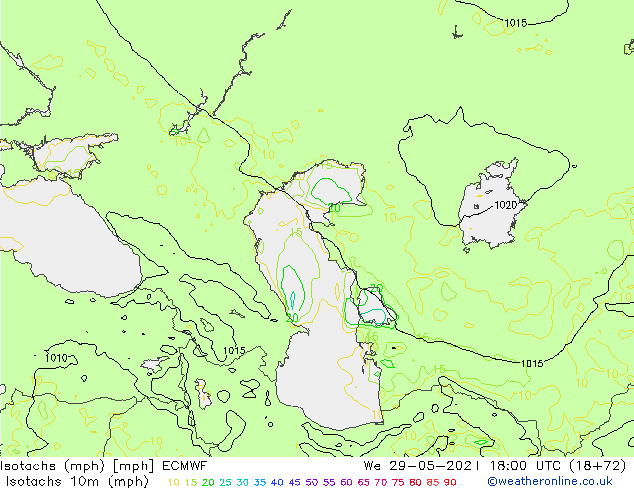 Isotachs (mph) ECMWF  29.05.2024 18 UTC