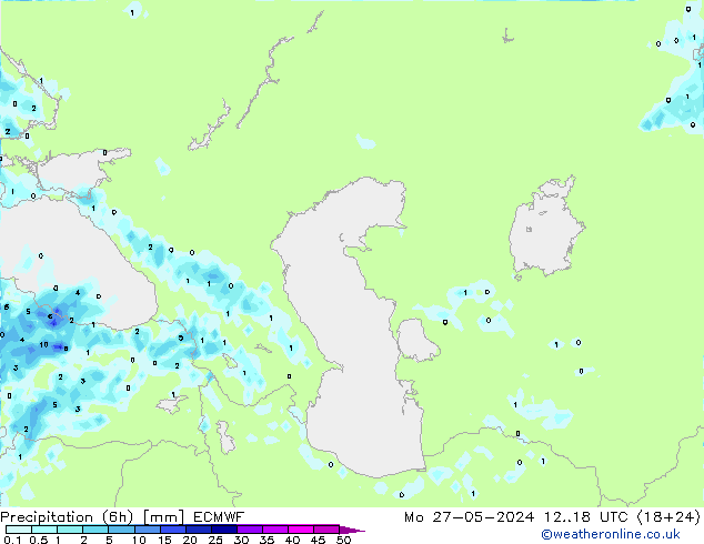 Precipitation (6h) ECMWF Mo 27.05.2024 18 UTC