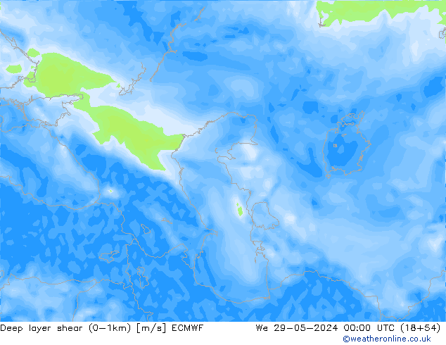 Deep layer shear (0-1km) ECMWF śro. 29.05.2024 00 UTC