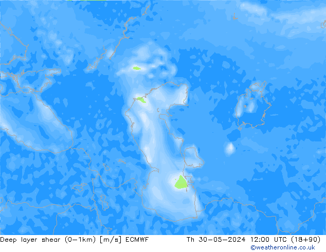 Deep layer shear (0-1km) ECMWF jeu 30.05.2024 12 UTC