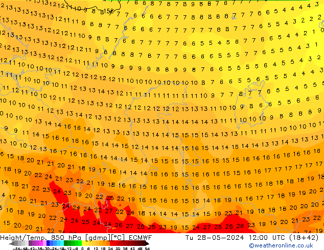 Z500/Rain (+SLP)/Z850 ECMWF mar 28.05.2024 12 UTC