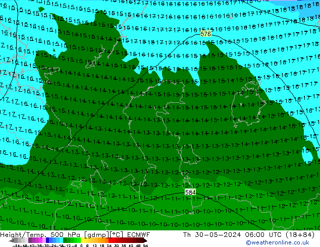 Z500/Rain (+SLP)/Z850 ECMWF czw. 30.05.2024 06 UTC