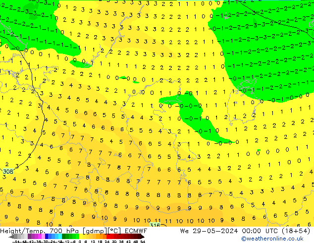 Hoogte/Temp. 700 hPa ECMWF wo 29.05.2024 00 UTC