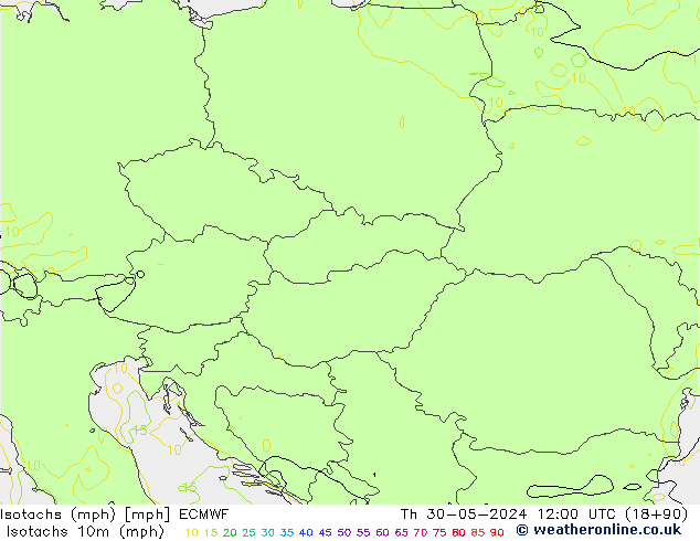 Isotachs (mph) ECMWF Th 30.05.2024 12 UTC