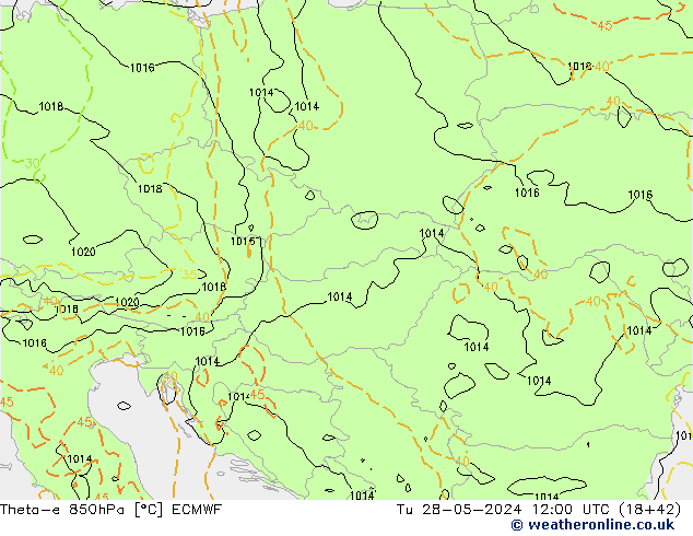 Theta-e 850hPa ECMWF Sa 28.05.2024 12 UTC