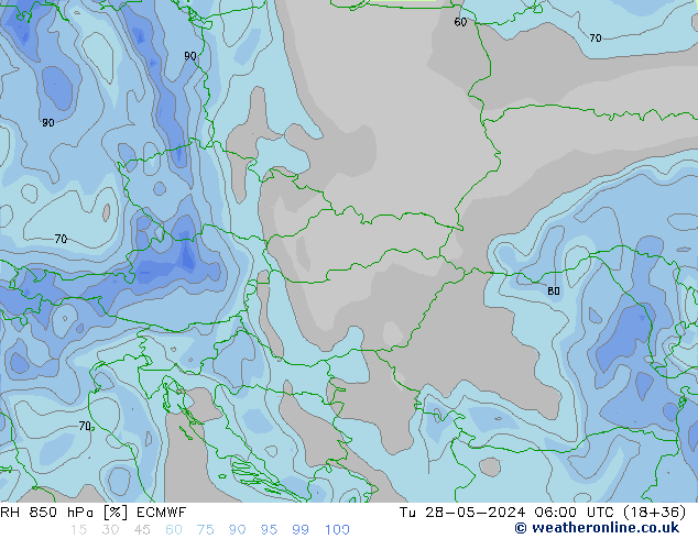 RH 850 гПа ECMWF вт 28.05.2024 06 UTC