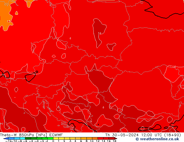 Theta-W 850гПа ECMWF чт 30.05.2024 12 UTC