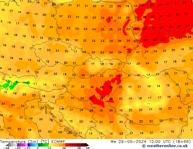 Temperatura (2m) ECMWF mié 29.05.2024 12 UTC