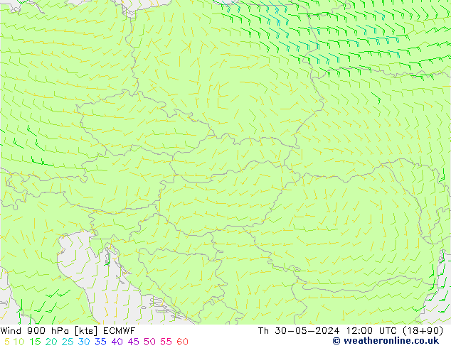 ветер 900 гПа ECMWF чт 30.05.2024 12 UTC