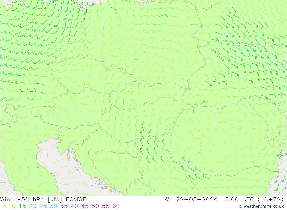 wiatr 950 hPa ECMWF śro. 29.05.2024 18 UTC