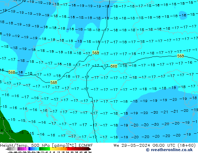 Z500/Yağmur (+YB)/Z850 ECMWF Çar 29.05.2024 06 UTC