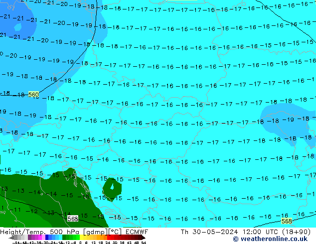 Yükseklik/Sıc. 500 hPa ECMWF Per 30.05.2024 12 UTC