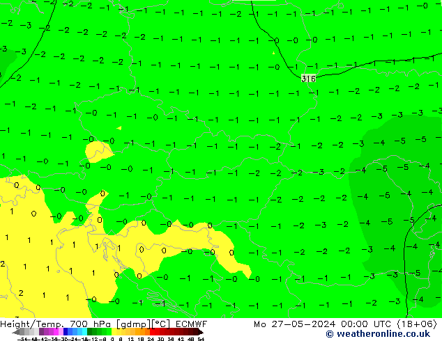 Height/Temp. 700 hPa ECMWF lun 27.05.2024 00 UTC