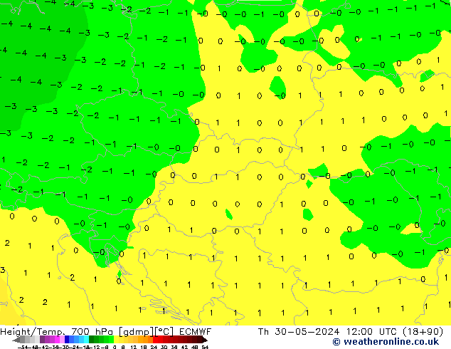 Hoogte/Temp. 700 hPa ECMWF do 30.05.2024 12 UTC